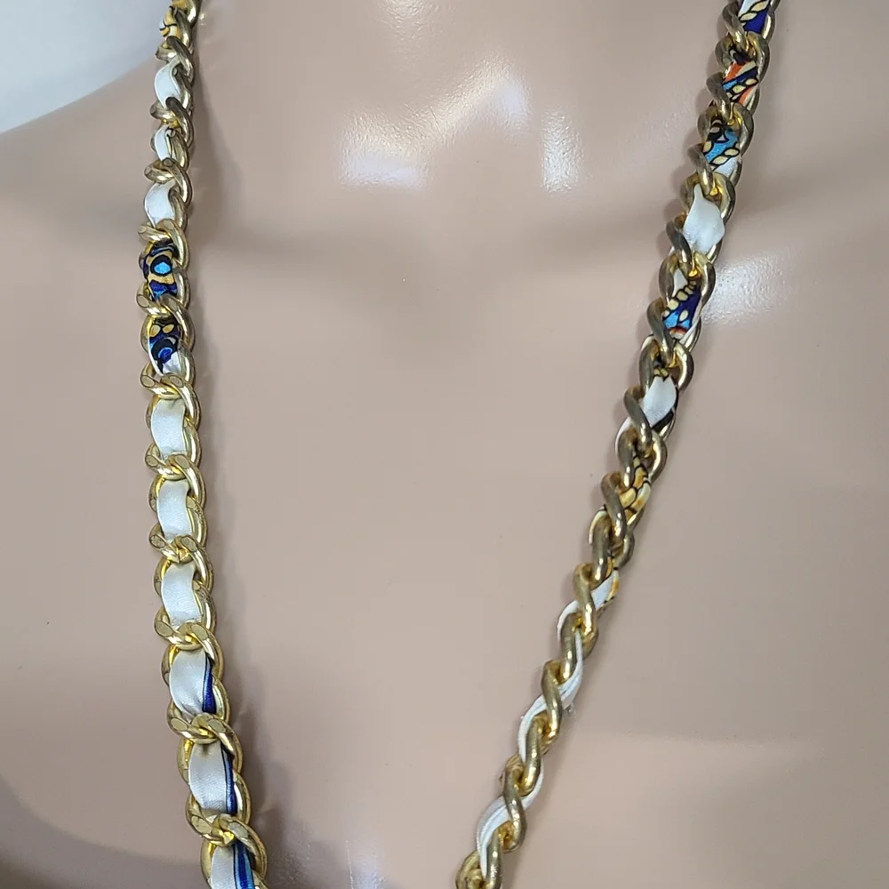 Cache Strapless Baroque-Print Satin Tank Top in Black, Gold, Blue, and White - Picture 3 of 11
